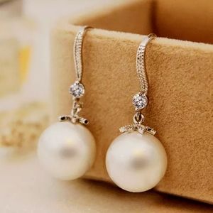 925 Silver lab created Pearl dangle earrings